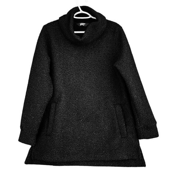 LANDS’ END Black Sherpa Cowl Turtle Neck Pullover Hands Pockets Sweater Medium - Picture 1 of 8